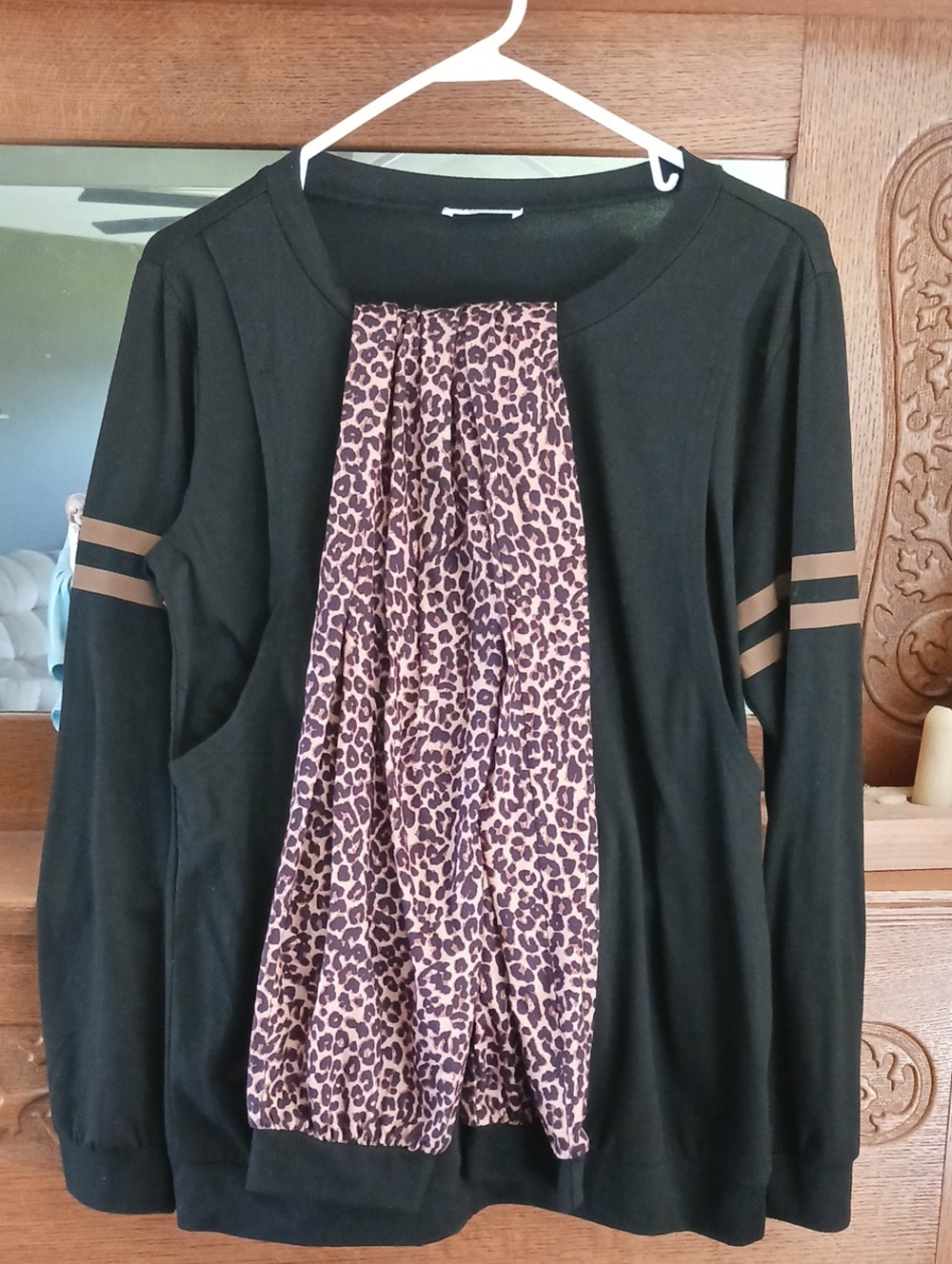 Nursing PJ Set - Black Pullover Pajama Top with Leopard-Print Joggers